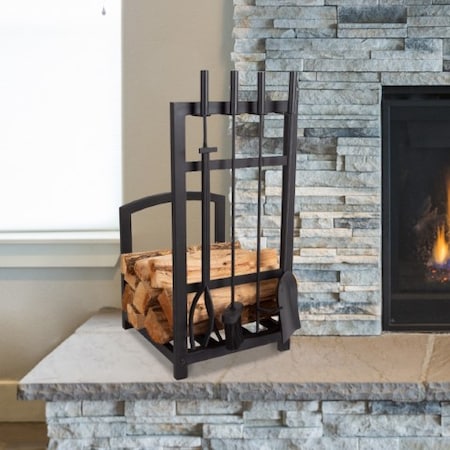 Hastings Home Fireplace Tool Set and Rack, Black 202164PTZ